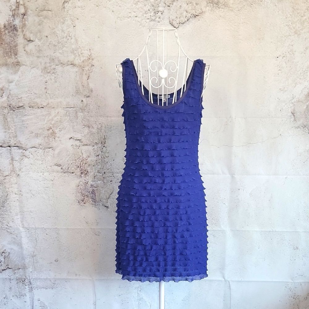 Velvet Torch Bodycon Mini Womens Dress With Tiered Ruffles Size M